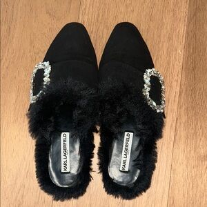 Karl Lagerfeld Black Mules with Sparkling Embellishment